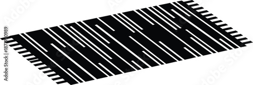 A black and white minimalist icon of a decorative rectangular rug or carpet with fringe ends