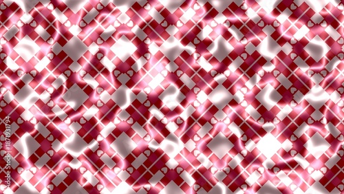 Red and White Plaid Heart Background with Wavy Glow – Romantic Valentine Design for Cards, Banners, Flyers, Invitations, Social Media, and Decor