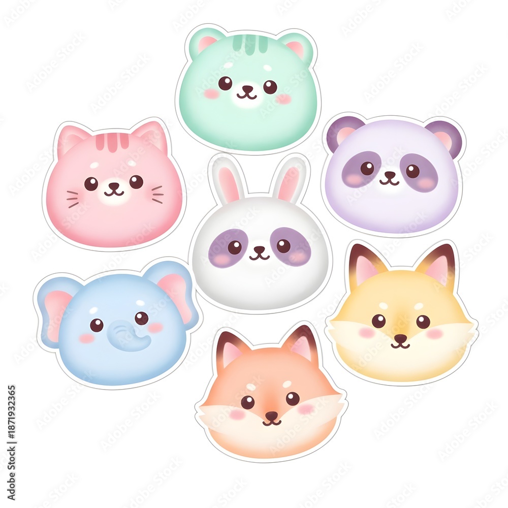Fototapeta premium Kawaii Chubby Animal Face Illustration
