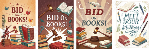 Book fair creative poster design showcasing literary events and author signings