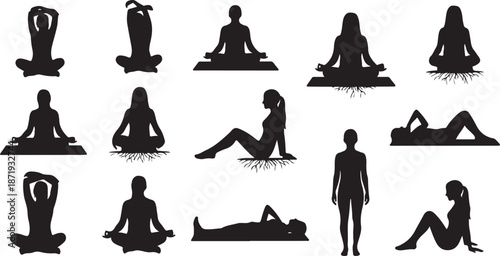 Yoga poses for flexibility and relaxation in silhouette