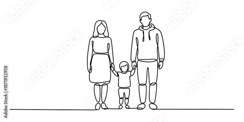 A continuous single line drawing representing a family with parents and a child Vector, illustration