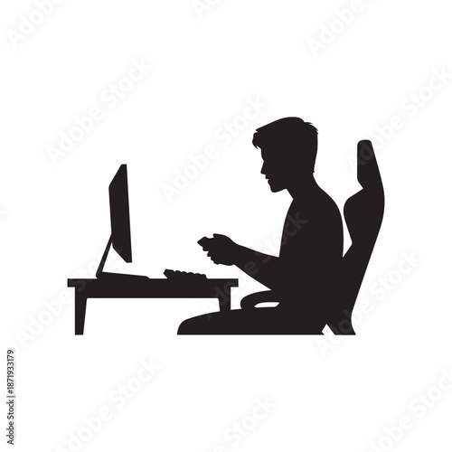 Silhouette of a gamer sitting in a gaming chair playing video games on a large monitor screen
