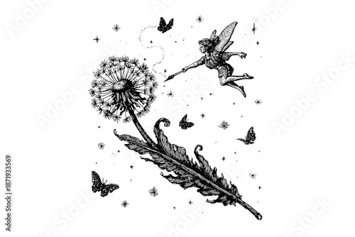 Whimsical Fairy Flying with Dandelion Seeds