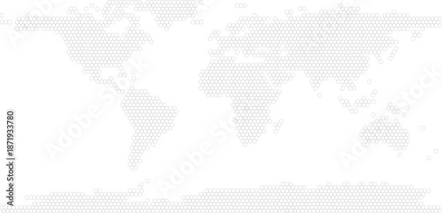 Simplified world vector map with hexagonal grid (PPT-compatible & fully editable) 