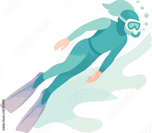 Woman Freediving in Turquoise Waters Keywords: freediver, diving, snorkeling, scuba, underwater