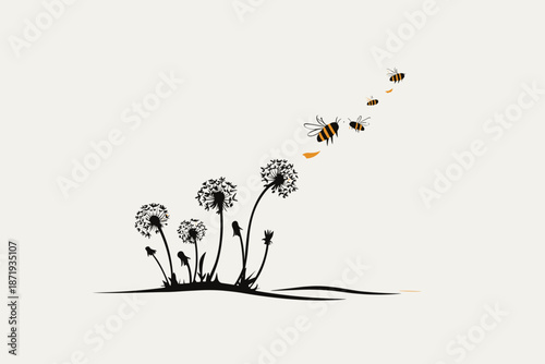 Whimsical Fairy Interacting with Dandelions and Bees