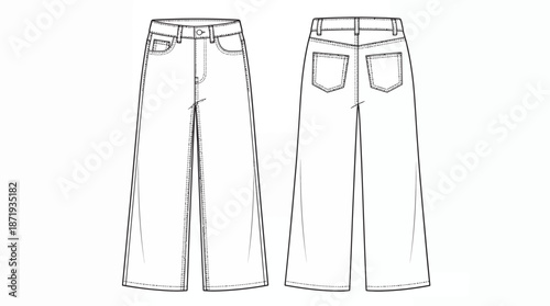 Wide-Leg Pants Design Sketch, Studio Setting, Digital Art, Minimalist Aesthetic