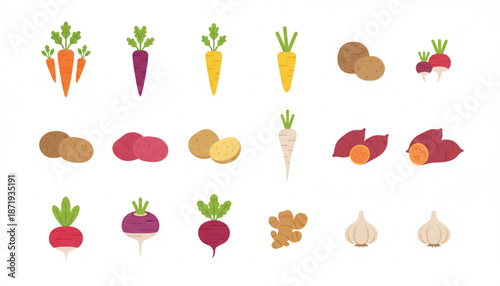 Assorted Vegetables and Root Vegetables Illustration.