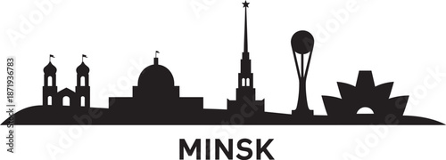 Minsk skyline silhouette vector illustration featuring church towers and belarus capital city