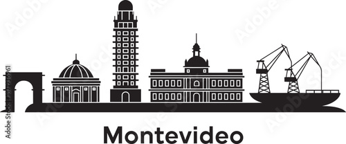 Montevideo skyline silhouette monument port cranes architecture vector illustration landmark