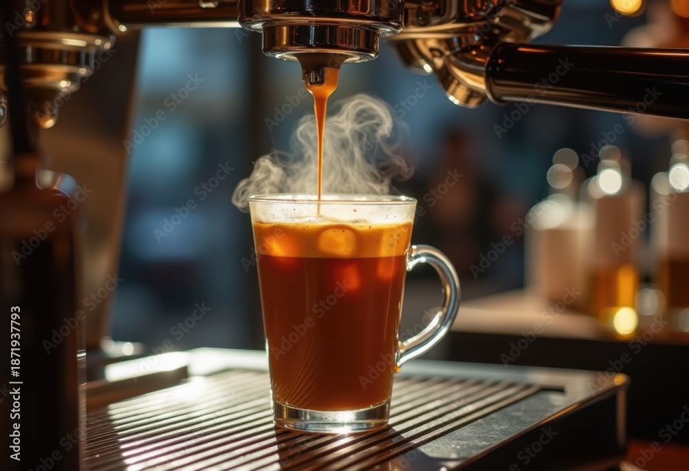 Fototapeta premium Bold Ristretto Coffee Shot Concentrate Espresso Brewed Perfection in Dynamic Coffee Bar Setting