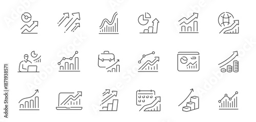 Commerce, business investments set of icons in line style. Business, money concept. Finance report and audit symbols