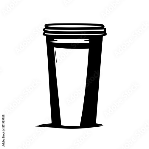 Minimalist collapsible travel cup black line art illustration on a clean white background, perfect for sustainable living and eco-friendly product designs