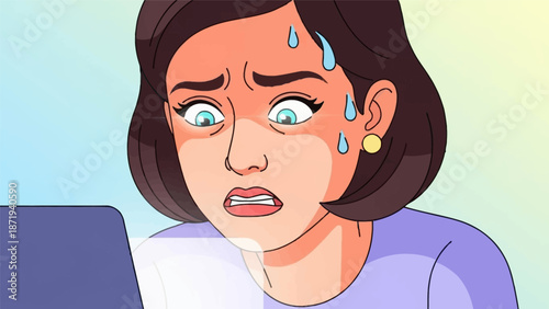 Woman Crying While Using Computer.