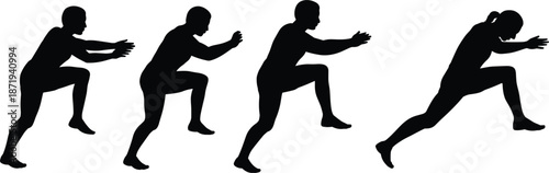Silhouette man and woman performing a step-up exercise sequence on white background step up
