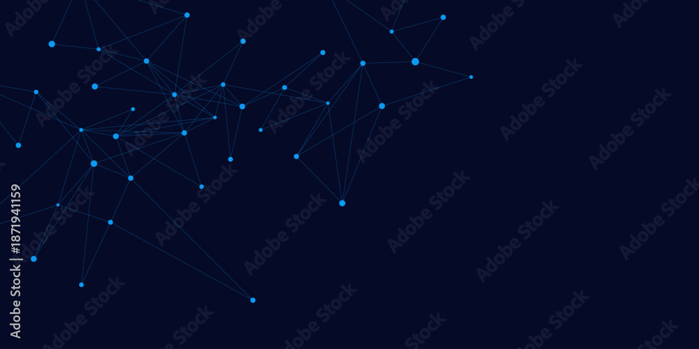 Fototapeta premium Futuristic network connection with plexus design on dark blue background. Big data visualization. Modern chemistry, science and technology template design. Vector