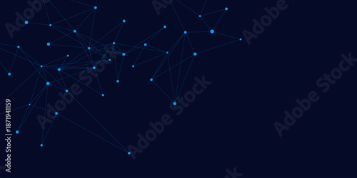 Futuristic network connection with plexus design on dark blue background. Big data visualization. Modern chemistry, science and technology template design. Vector