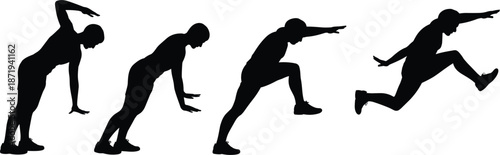 Silhouette of a Person Performing Athletic Movements in Sequence Keywords: silhouette, athlete, person, human, figure, movement