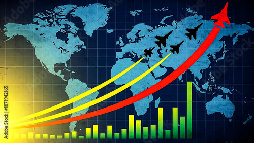 Visual representation of increasing worldwide defense expenditure and military power
