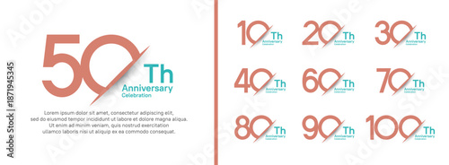 set of anniversary logo style with slash. vector design pink and blue color for celebration