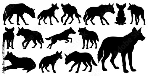 Hyena Silhouettes Collection in Multiple Poses on Transparent Background