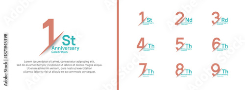 set of anniversary logo style with slash. vector design pink and blue color for celebration