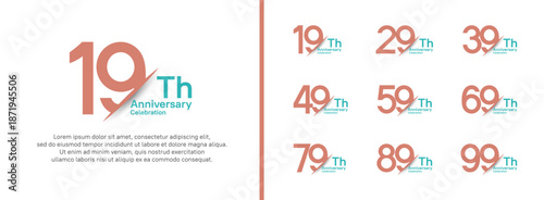 set of anniversary logo style with slash. vector design pink and blue color for celebration