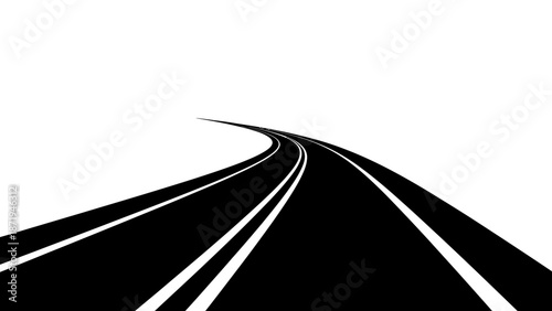 Simple Stylized Illustration of a Curving Road Perspective View on Isolated White Background