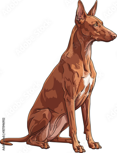 Pharaoh Hound dog sitting side profile view looking away