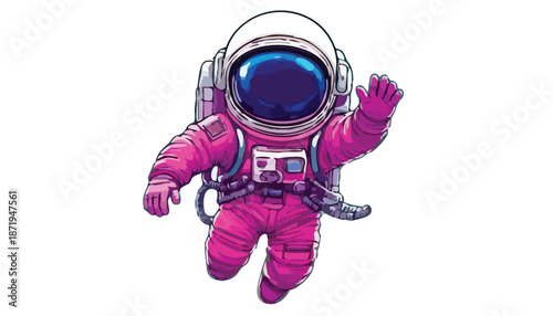 Pink Astronaut Floating in Space with Detailed Suit and Helmet.