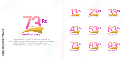 set of anniversary logo style yellow ribbon. vector design pink color for celebration