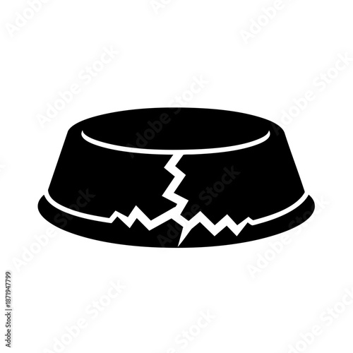 Broken pet bowl with cracks and missing parts on a plain white background for animal care and veterinary topics