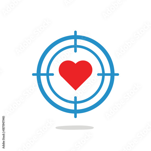 Health and wellness concept with heart symbol inside a target circle representing medical goals and heart health awareness