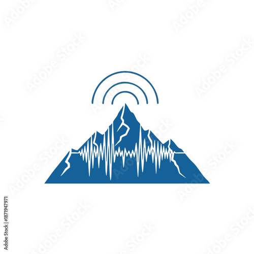 Illustration of a mountain with wireless signal waves emanating from the peak representing communication or connectivity technology