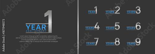 set of anniversary logo style. vector design silver and blue color for celebration