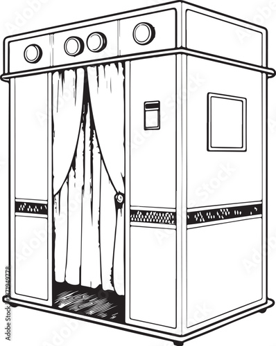 Photobooth Hand-drawn Sketch Drawing Vector Illustration, Line Linear Symbol Engraving Coloring Book, Black and White Isolated