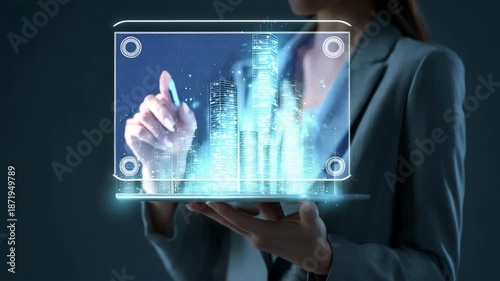 Wallpaper Mural タブレットで成長図を描く女性のビジネス説明 Torontodigital.ca