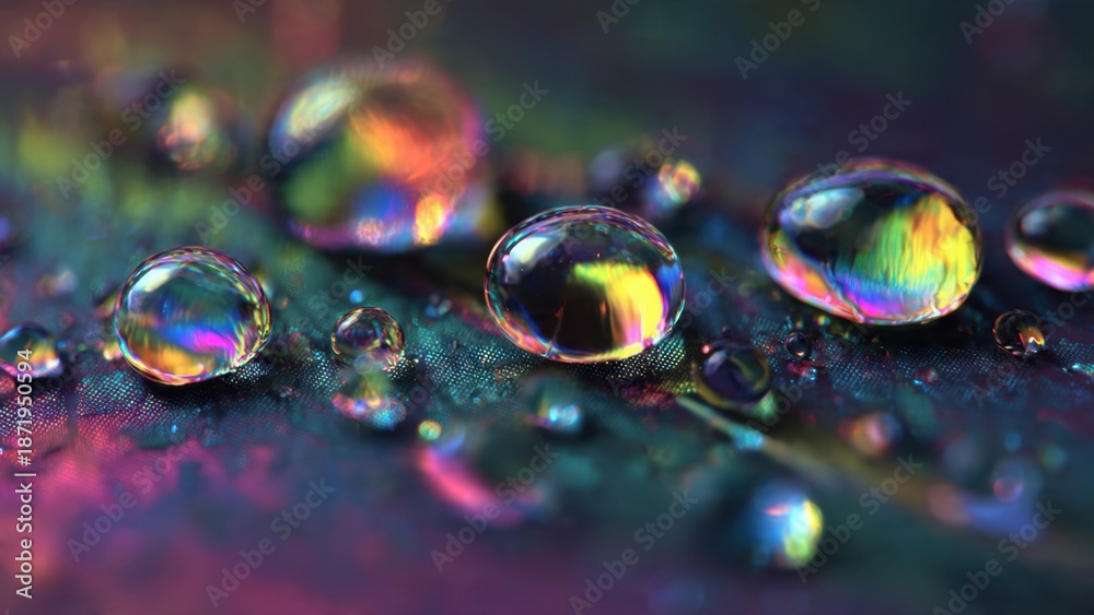 Fototapeta premium Rainbow Water Droplets on Textured Surface