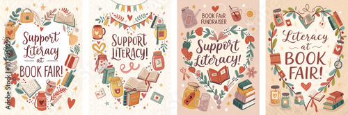 Charming floral poster designs for book fair fundraising and charity events