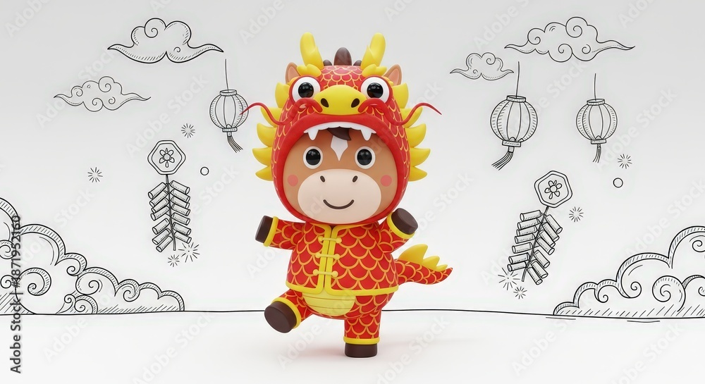 Fototapeta premium Cheerful Dragon Costume Character for Festive Celebrations
