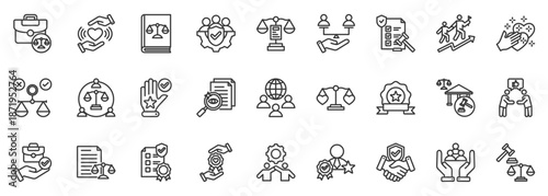 business ethics icon set collection in outline style. icon pack contain ethics, integrity, honesty, trust, fairness, accountability, responsibility, transparency, morality, compliance icon