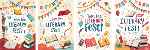 Book fair and literary festival creative poster design featuring books and decorative elements