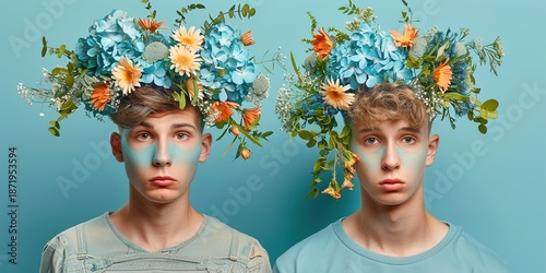 Young Man with Floral Headpiece in Surreal Portrait