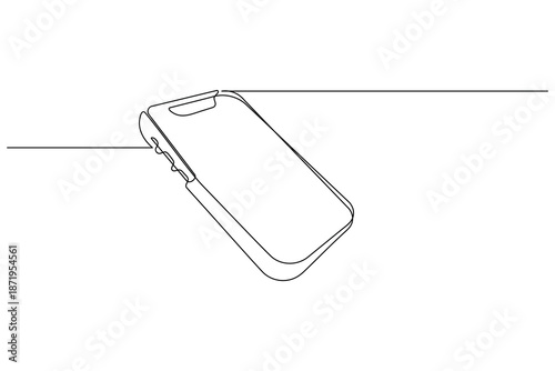 Minimal continuous one line drawing illustration smartphone from side perspective view