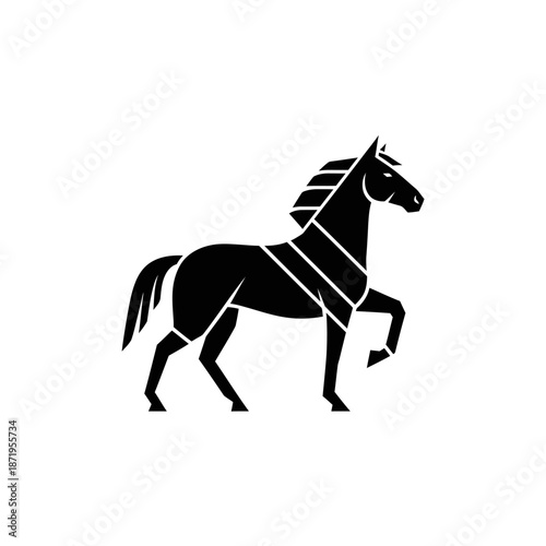 Abstract Black Horse Silhouette Vector Icon, Geometric Style