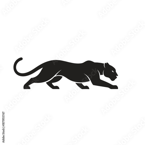 Black panther silhouette walking, isolated on white background. Wild cat logo.