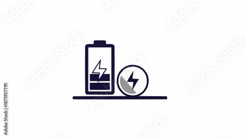 Low Battery Icon With Lightning Bolt.