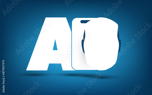 AI, MI, Deep Learning and Future Technology Concept Design with Artificial Intelligence Acronym Label, Mobile Phone and Robot Head - Concept For Web and Modern Technology Related Designs