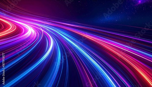 Abstract Neon Light Trails Speed Motion Blur Background.